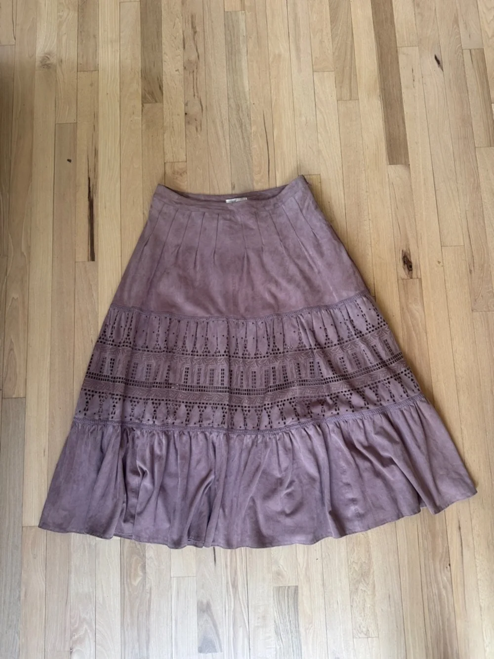 Anthropologie NWT Mauve Pink Suede Leather Full Tiered Skirt 10